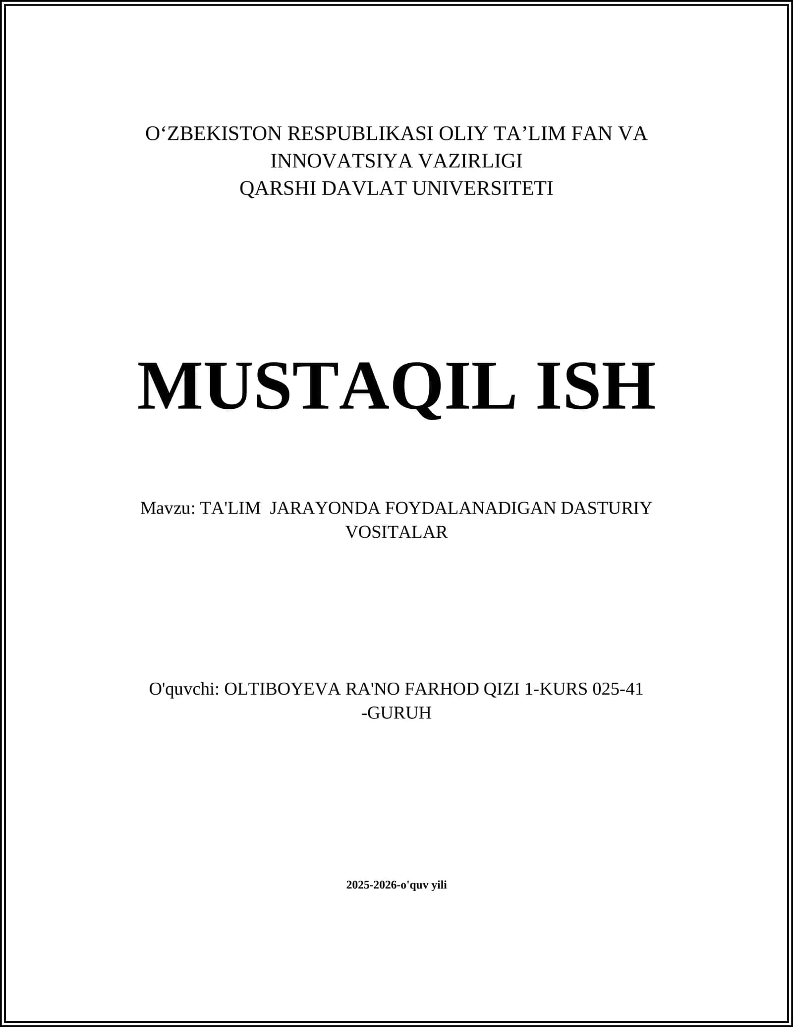 TA'LIM JARAYONIDA FOYDALANADIGAN DASTURIY VOSITALAR