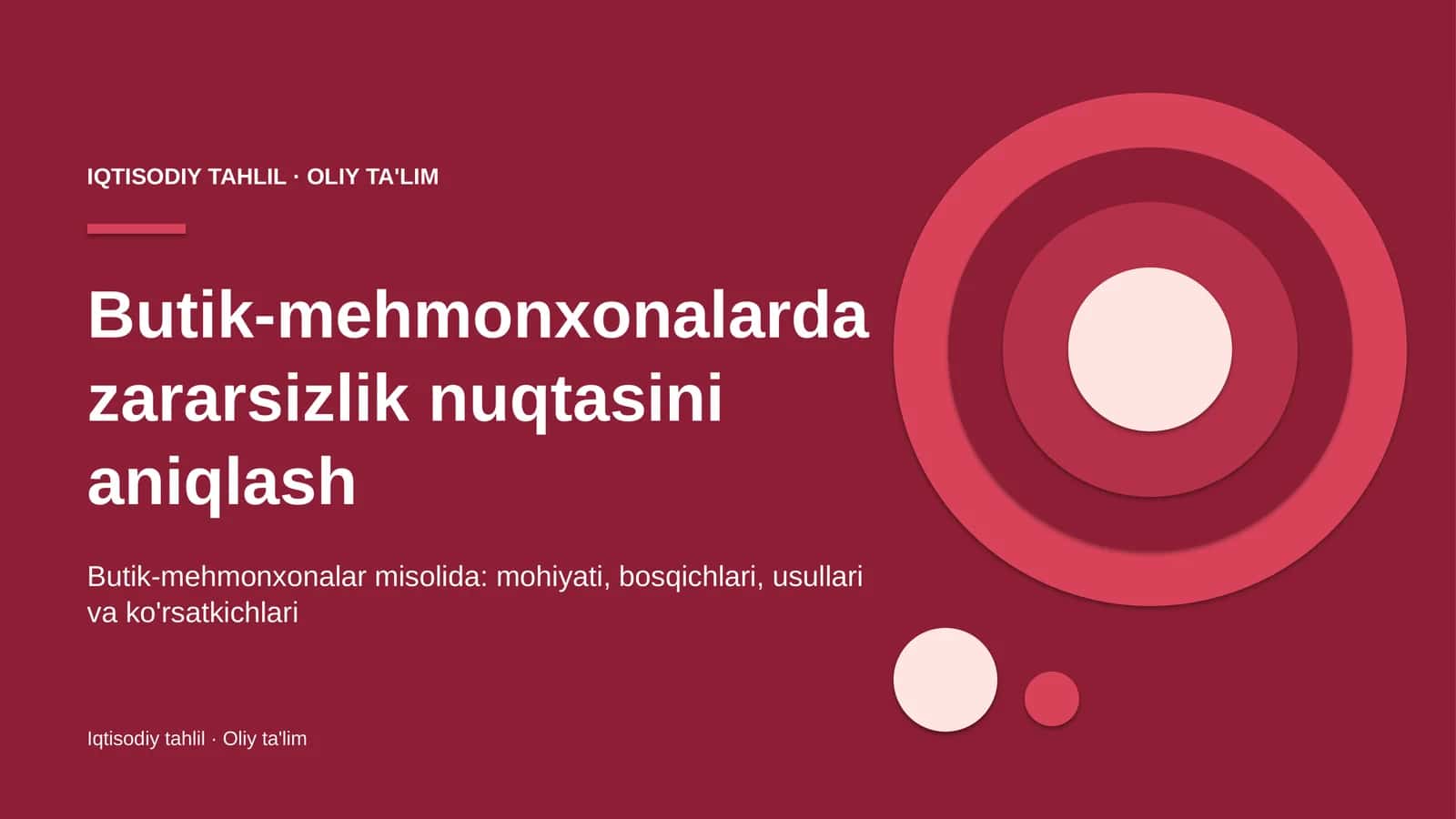 Butik-mehmonxonalarda zararsizlik nuqtasini aniqlash