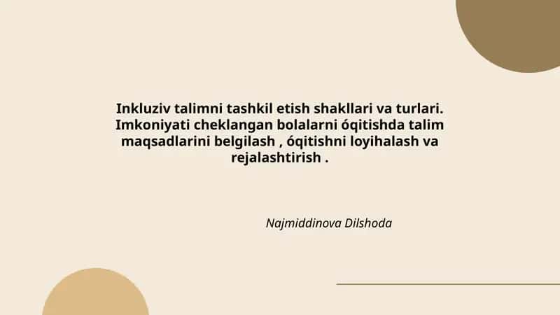 Inkluziv talimni tashkil etish shakllari va turlari