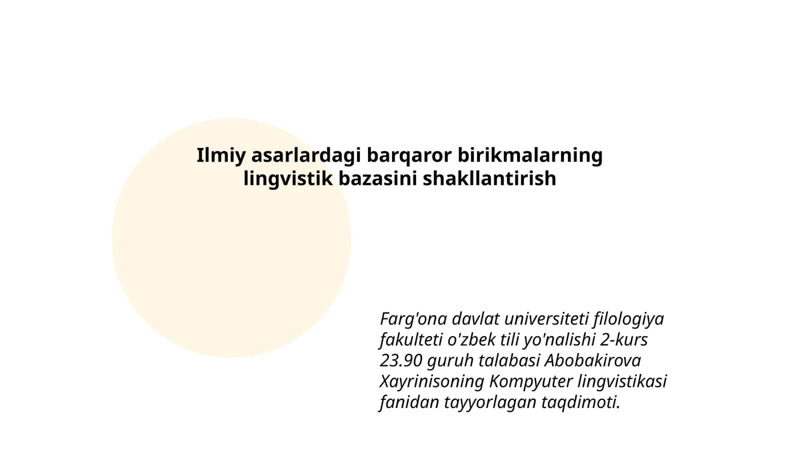 Kompyuter lingvistikasi fanidan tayyorlagan taqdimoti