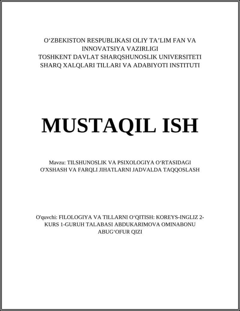 Tilshunoslik va psixologiya o'rtasidagi o'xshash va farqli jihatlarni jadvalda taqqoslash