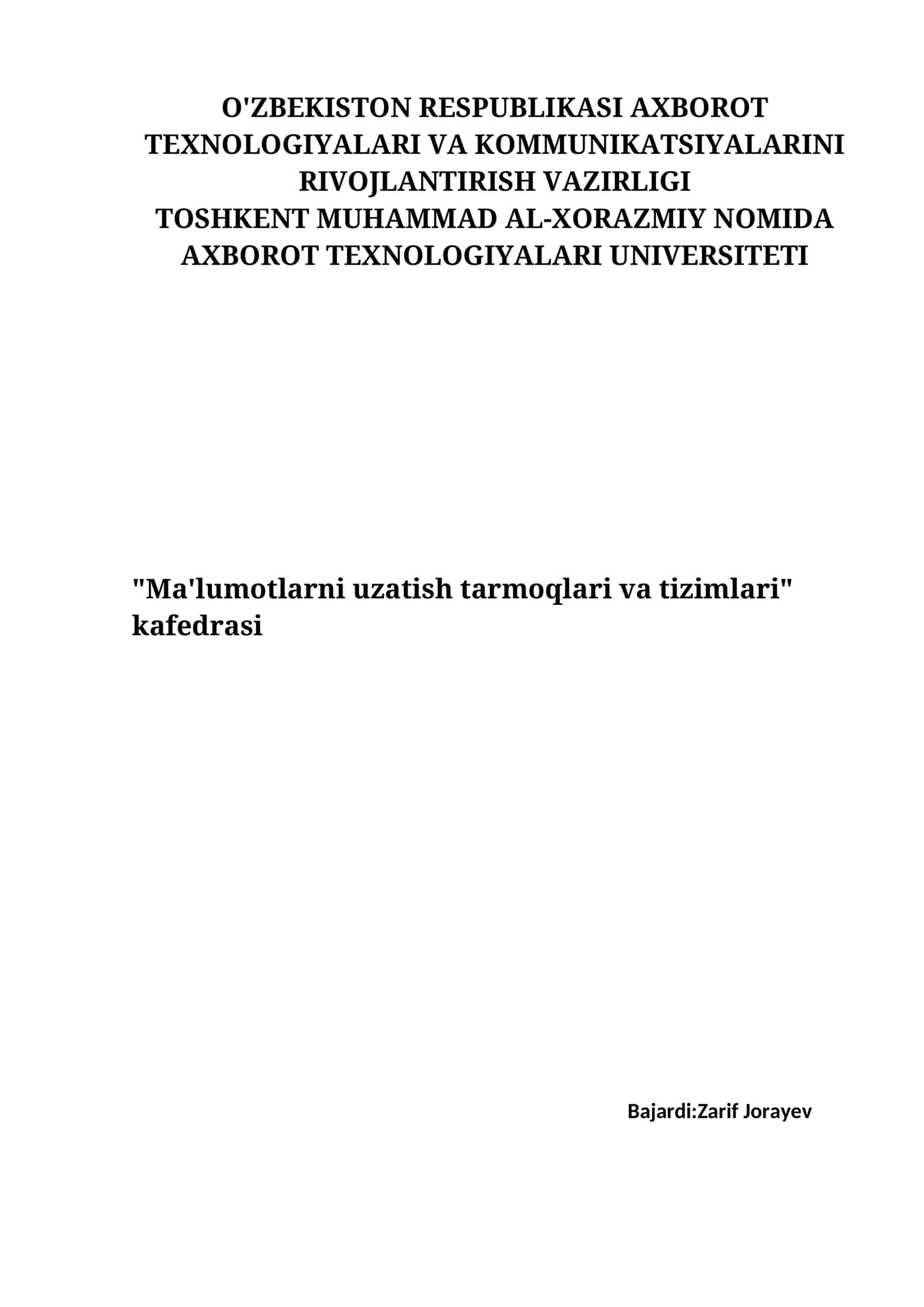 Ma'lumotlarni uzatish tarmoqlari va tizimlari