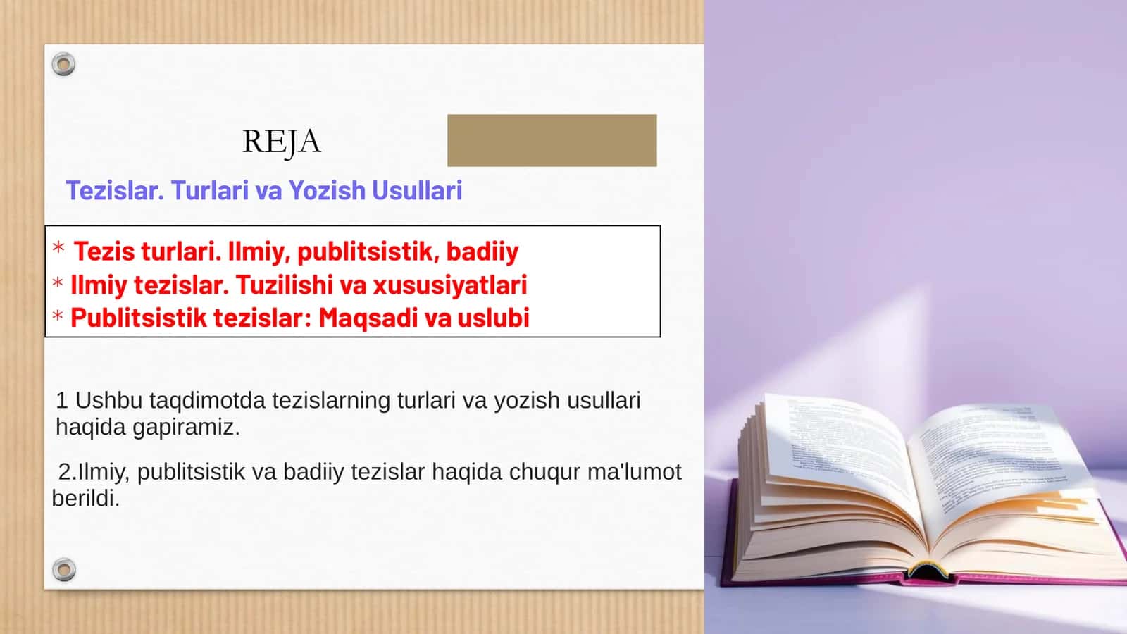 Tezislar. Turlari va Yozish Usullari