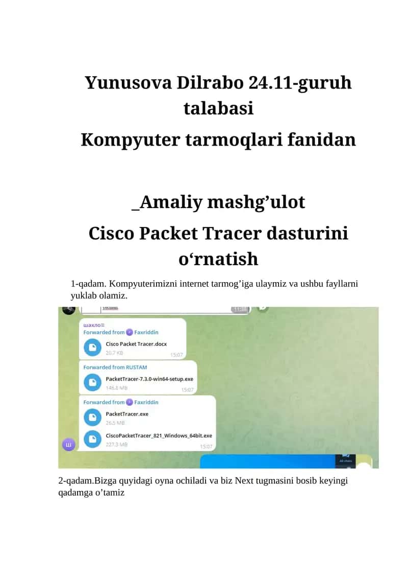 Cisco Packet Tracer dasturini oʻrnatish