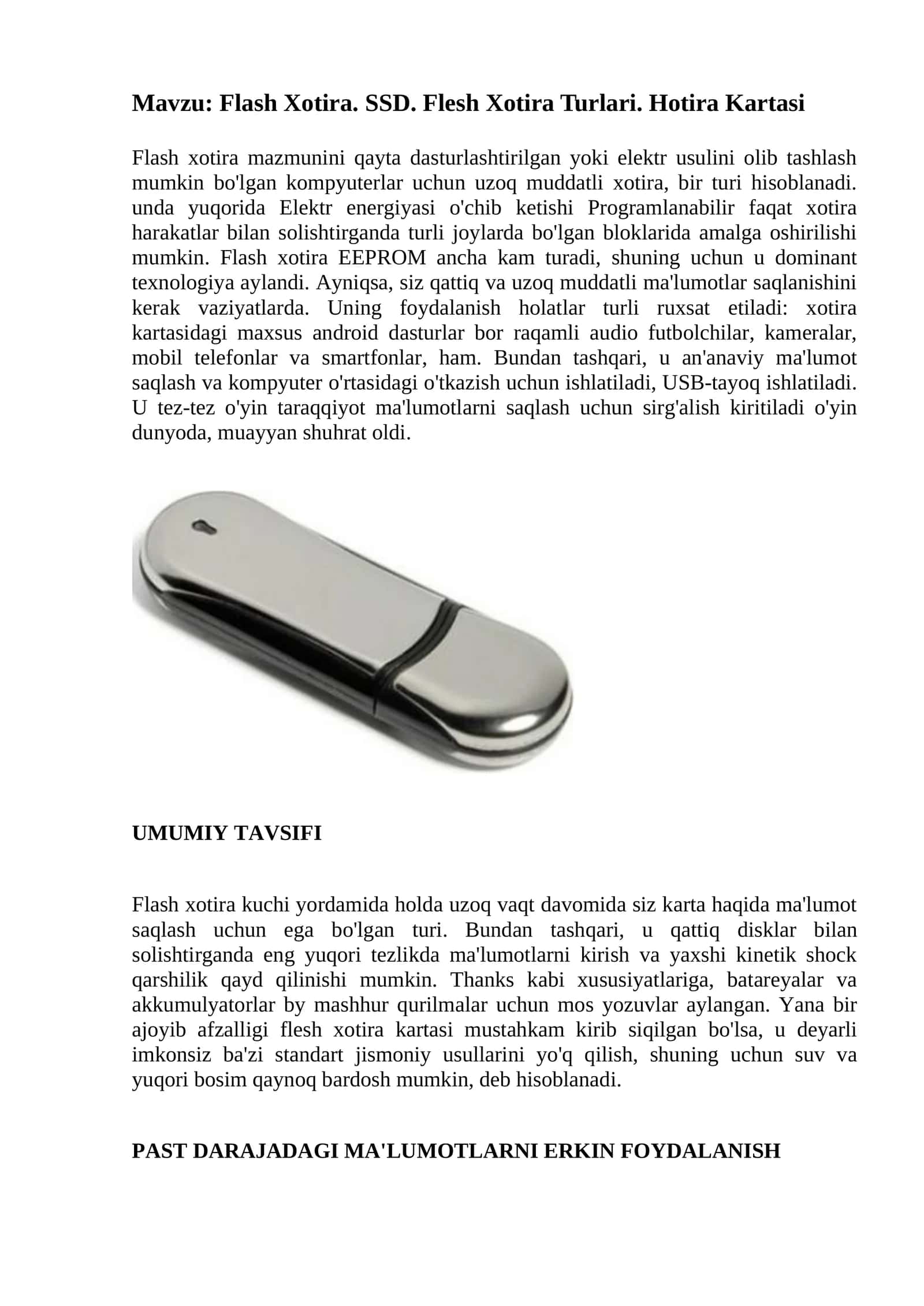 Flash Xotira. SSD. Flesh Xotira Turlari. Hotira Kartasi