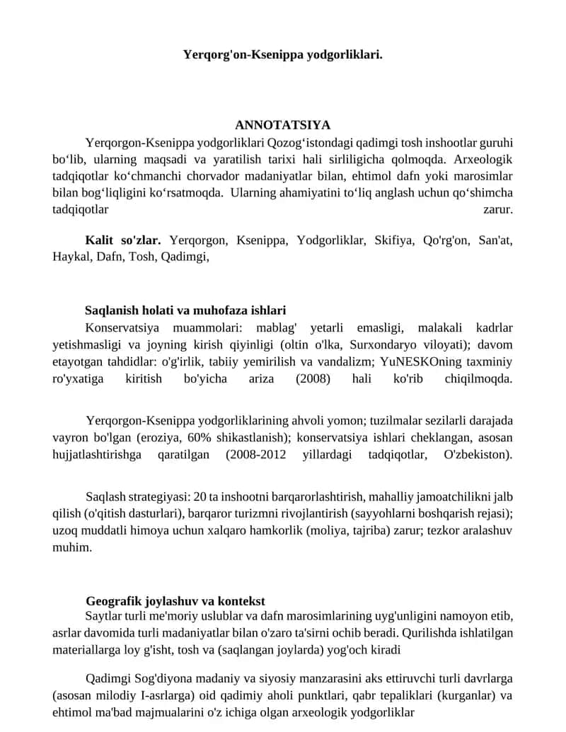 Yerqorg'on-Ksenippa yodgorliklari
