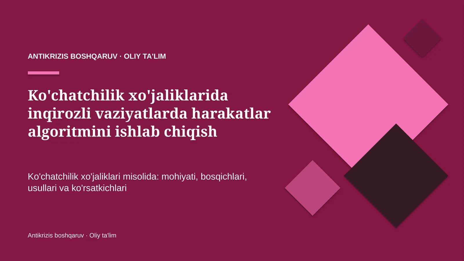 Ko'chatchilik xo'jaliklarida inqirozli vaziyatlarda harakatlar algoritmini ishlab chiqish