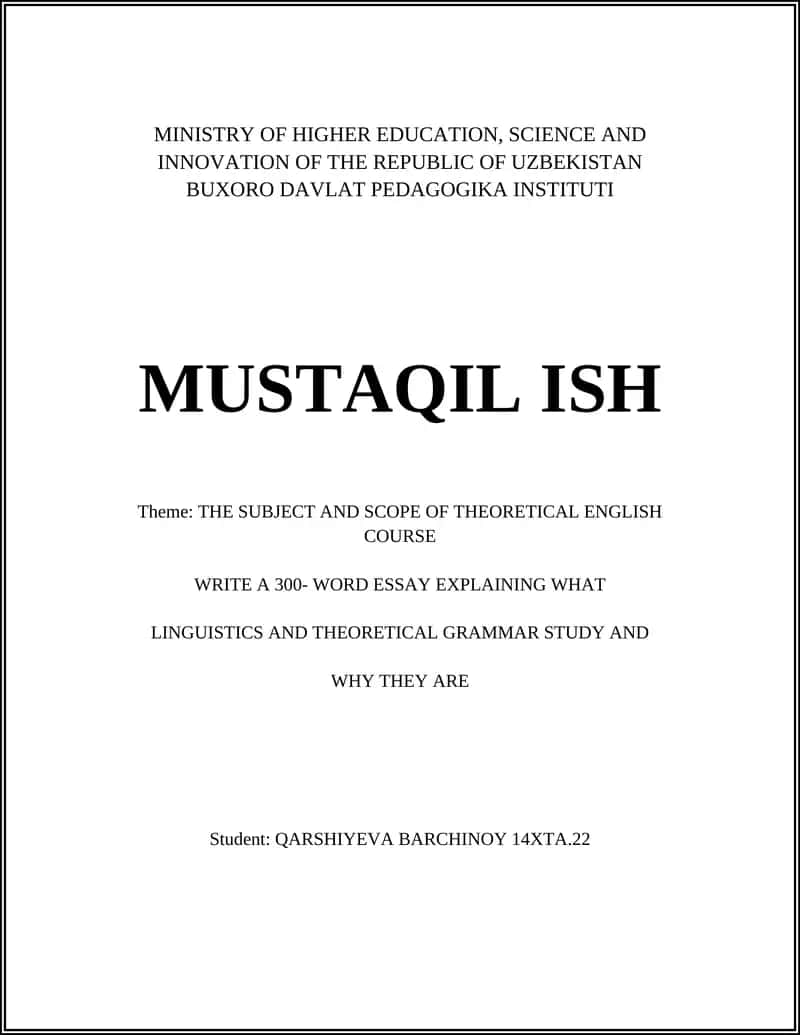 The Subject and Scope of Theoretical English Course