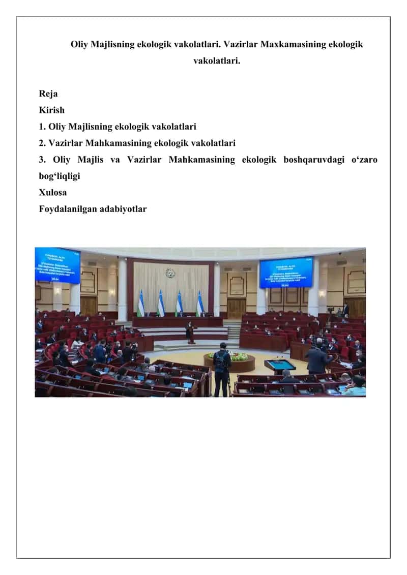 Oliy Majlisning ekologik vakolatlari