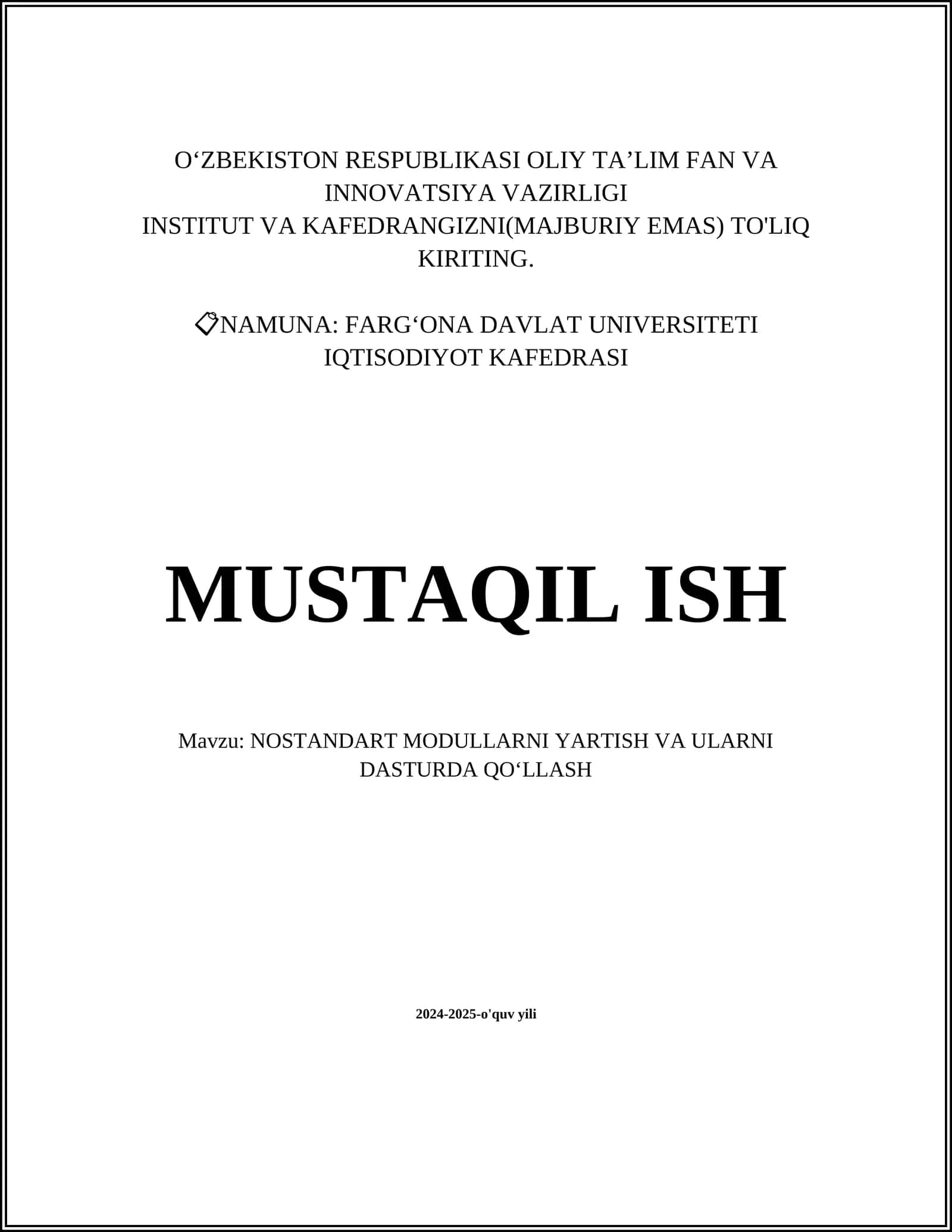 NOSTANDART MODULLARNI YARTISH VA ULARNI DASTURDA QOʻLLASH