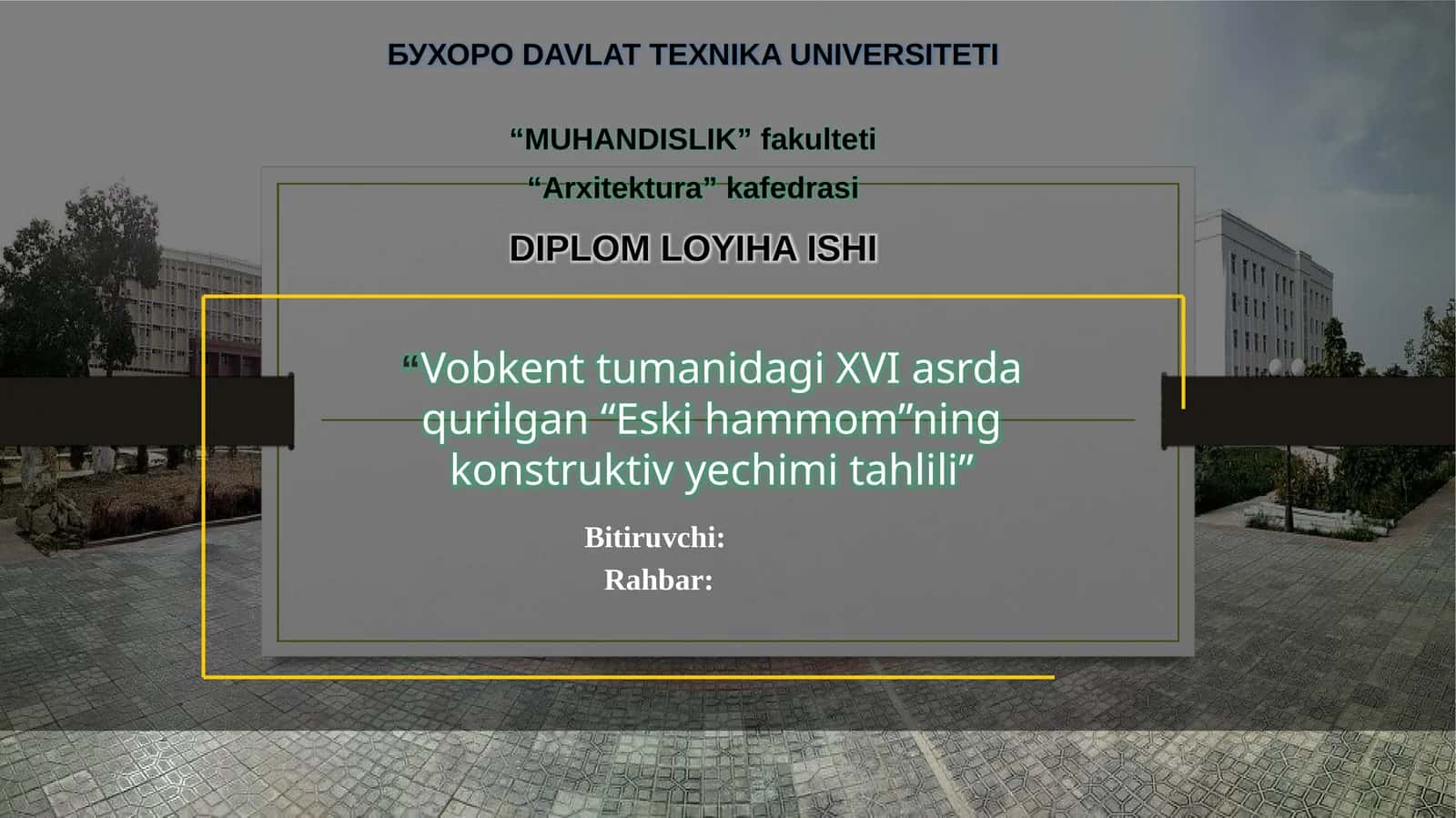 Vobkent tumanidagi XVI asrda qurilgan Eski hammomning konstruktiv yechimi tahlili.pptx