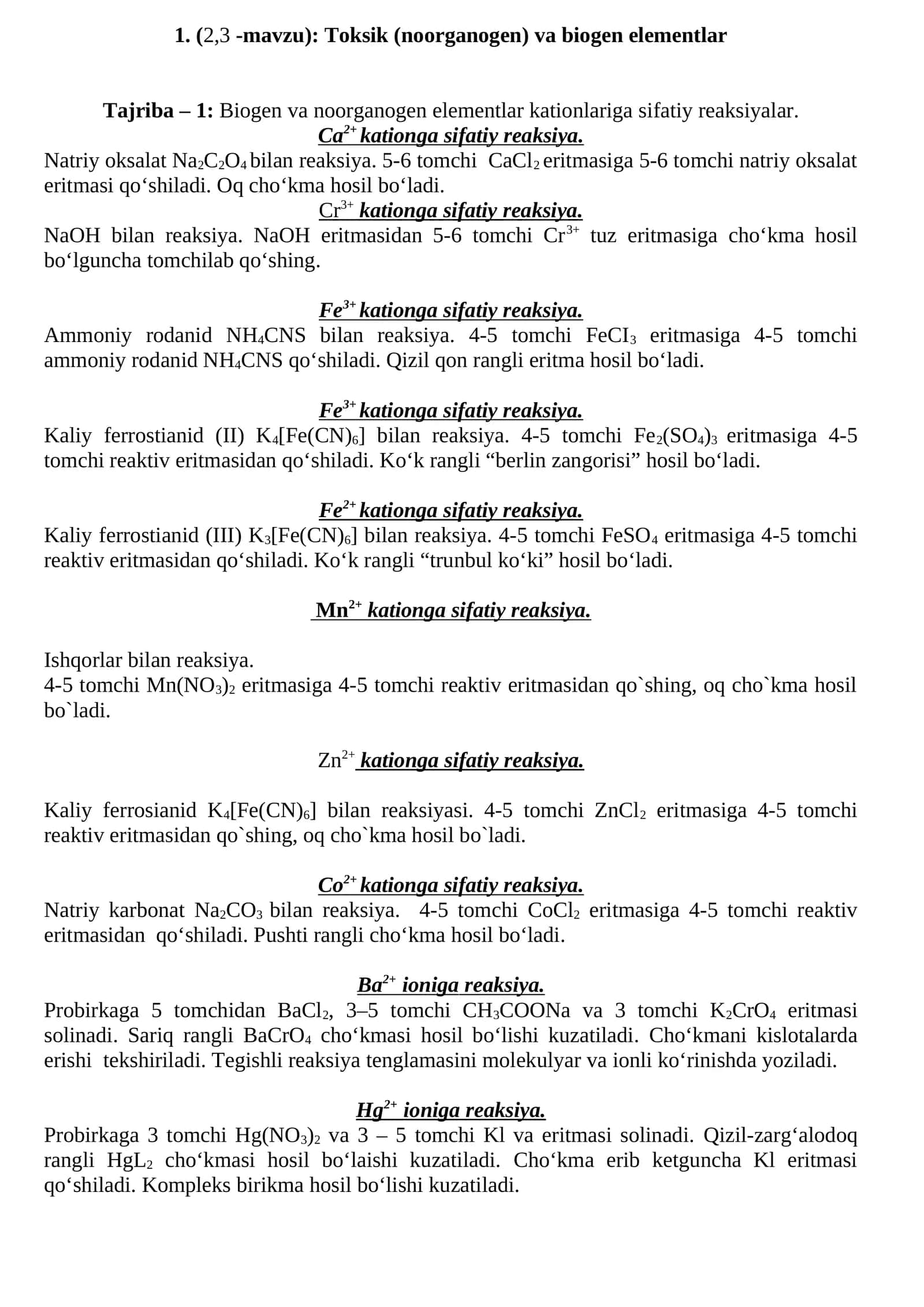 Toksik (noorganogen) va biogen elementlar