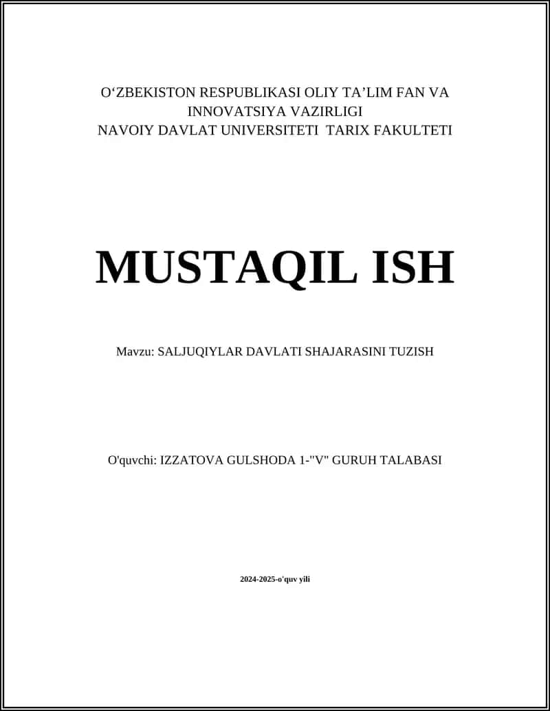SALJUQIYLAR DAVLATI SHAJARASINI TUZISH