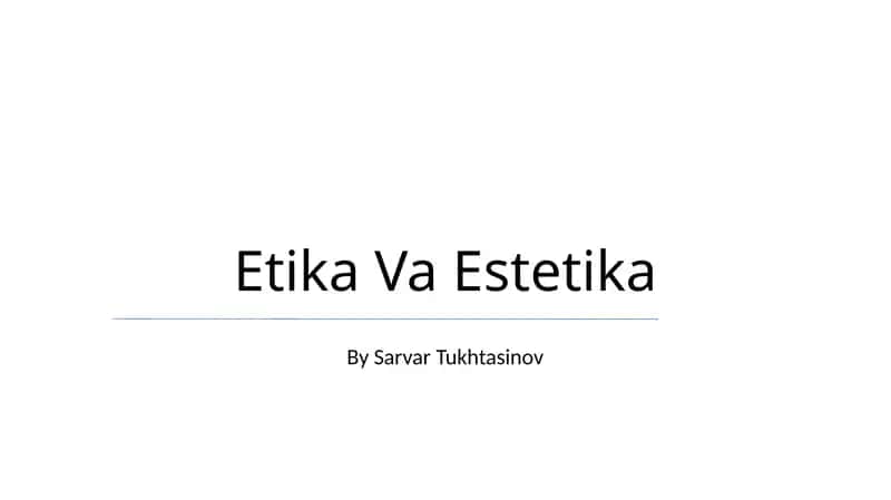 Etika Va Estetika