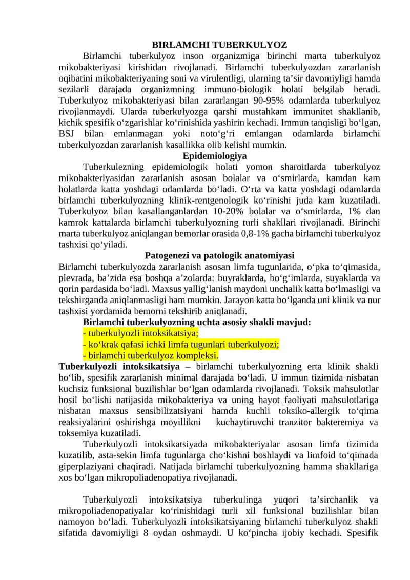 BIRLAMCHI TUBERKULYOZ