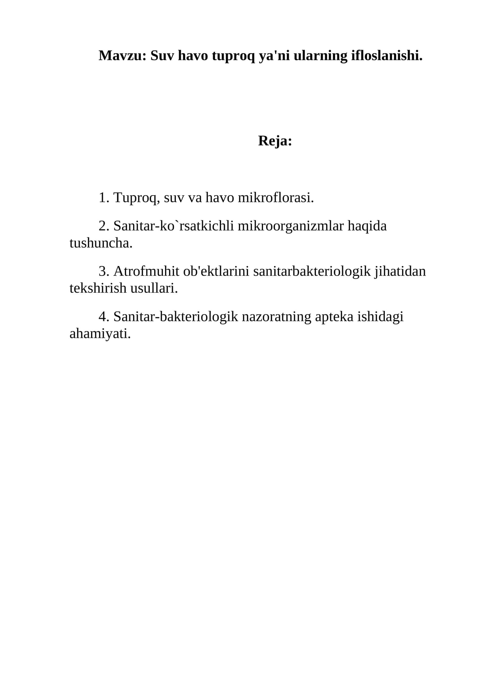 Tuproq, Suv va Havo Mikrobiologiyasi