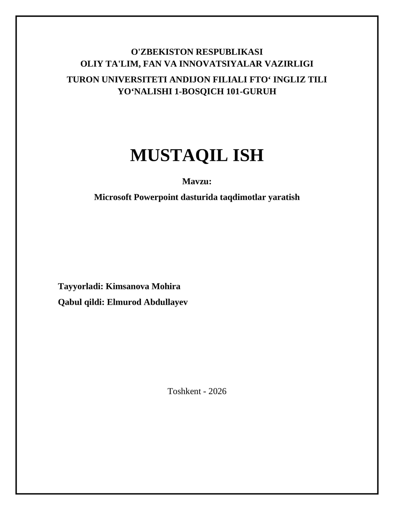 Microsoft Powerpoint dasturida taqdimotlar yaratish