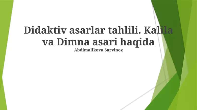 Kalila va Dimna asari tahlili