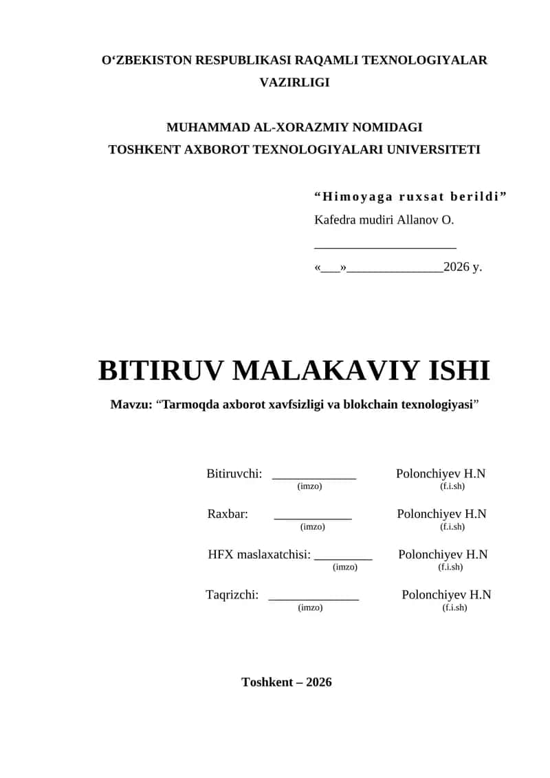 Tarmoqda axborot xavfsizligi va blokchain texnologiyasi