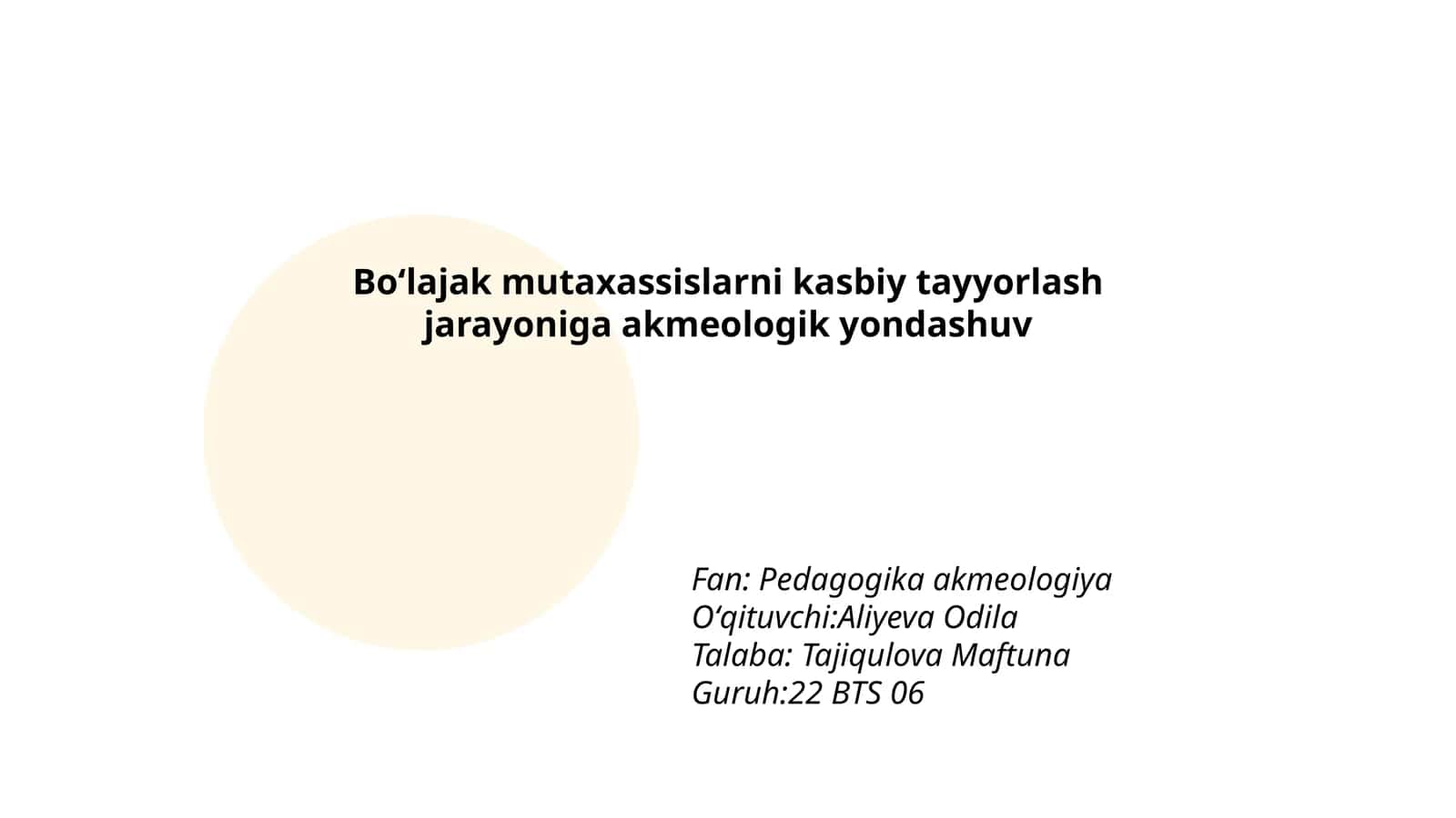 Boʻlajak mutaxassislarni kasbiy tayyorlash jarayoniga akmeologik yondashuv