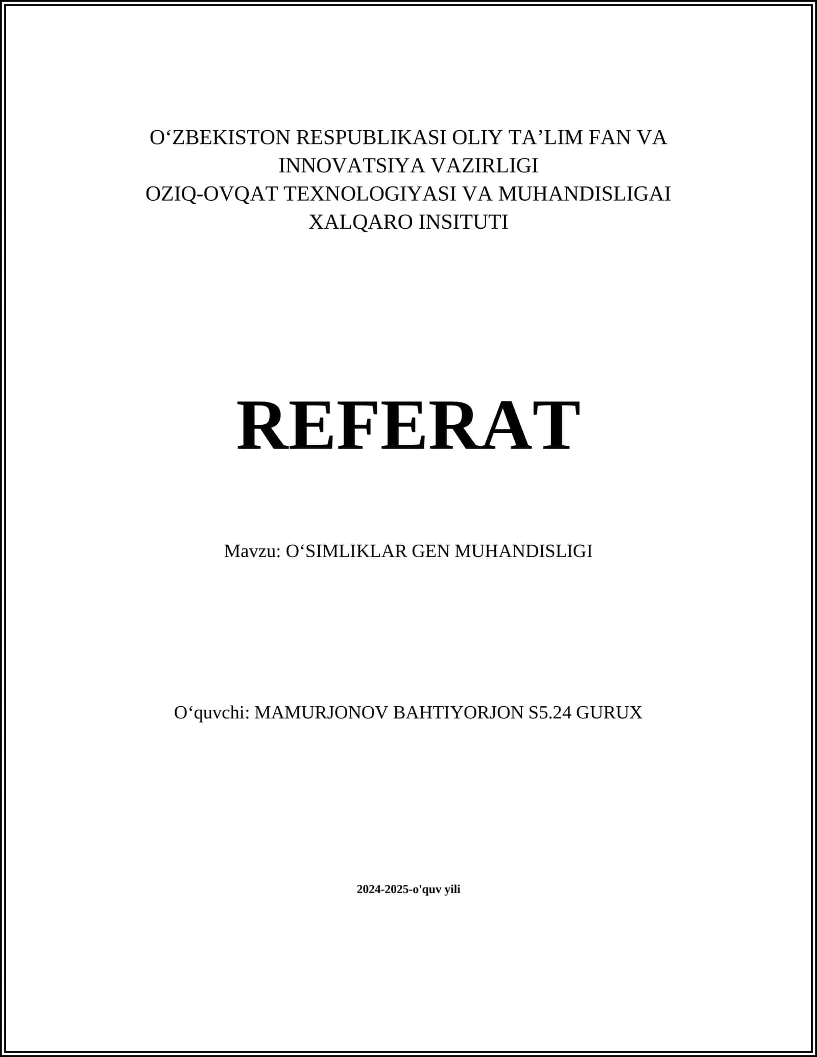 OʻSIMLIKLAR GEN MUHANDISLIGI