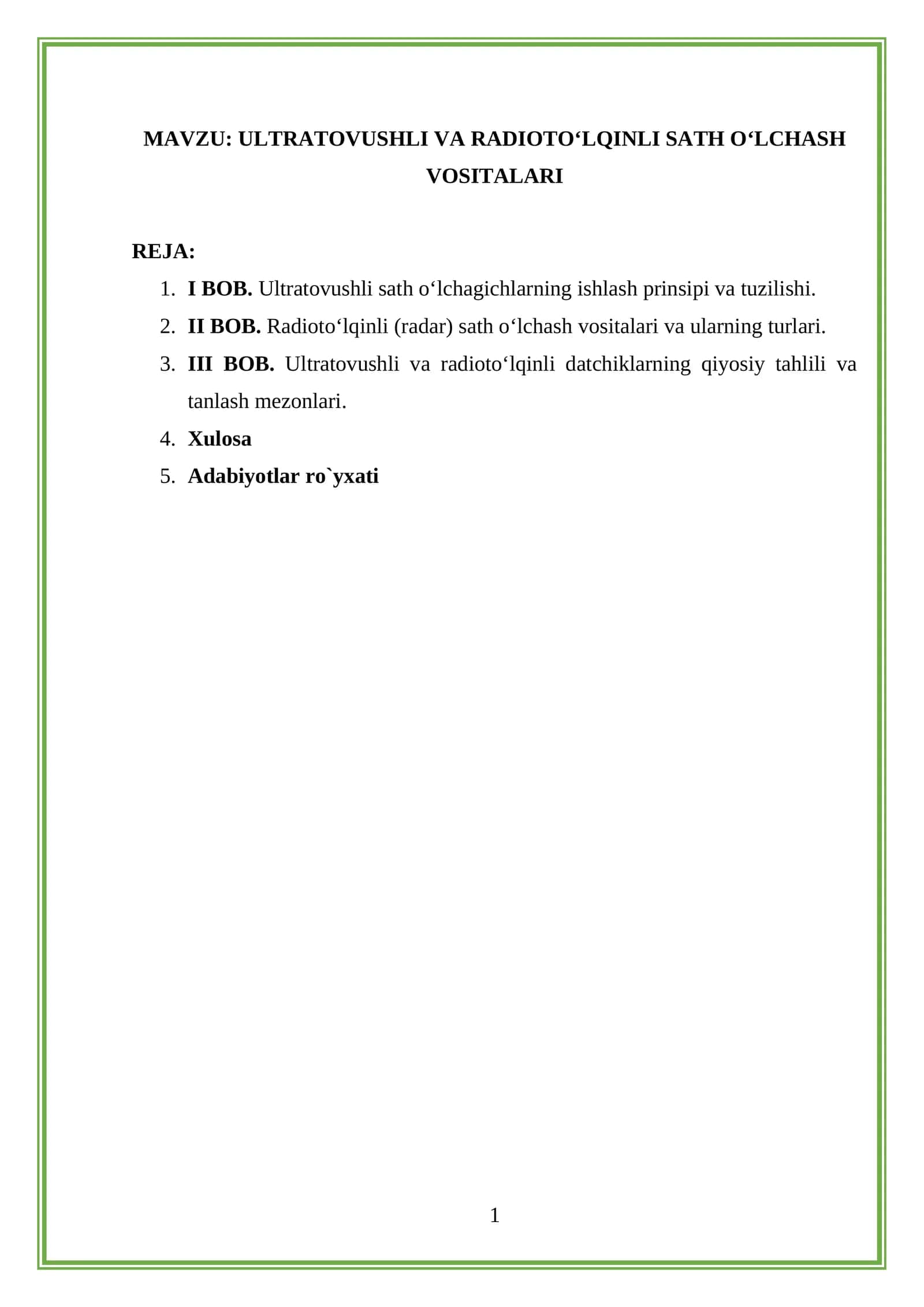 ULTRATOVUSHLI VA RADIOTO‘LQINLI SATH O‘LCHASH VOSITALARI
