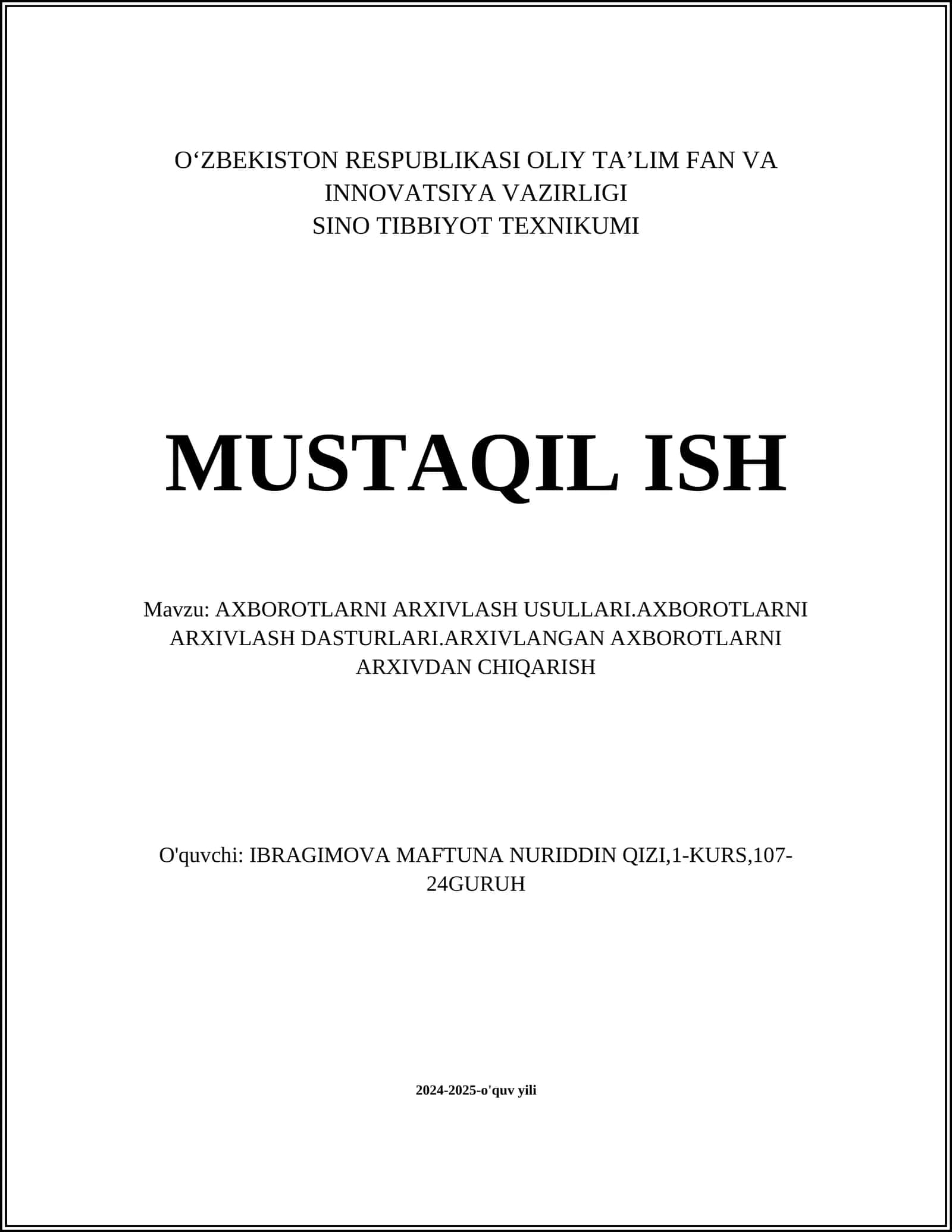 AXBOROTLARNI ARXIVLASH USULLARI