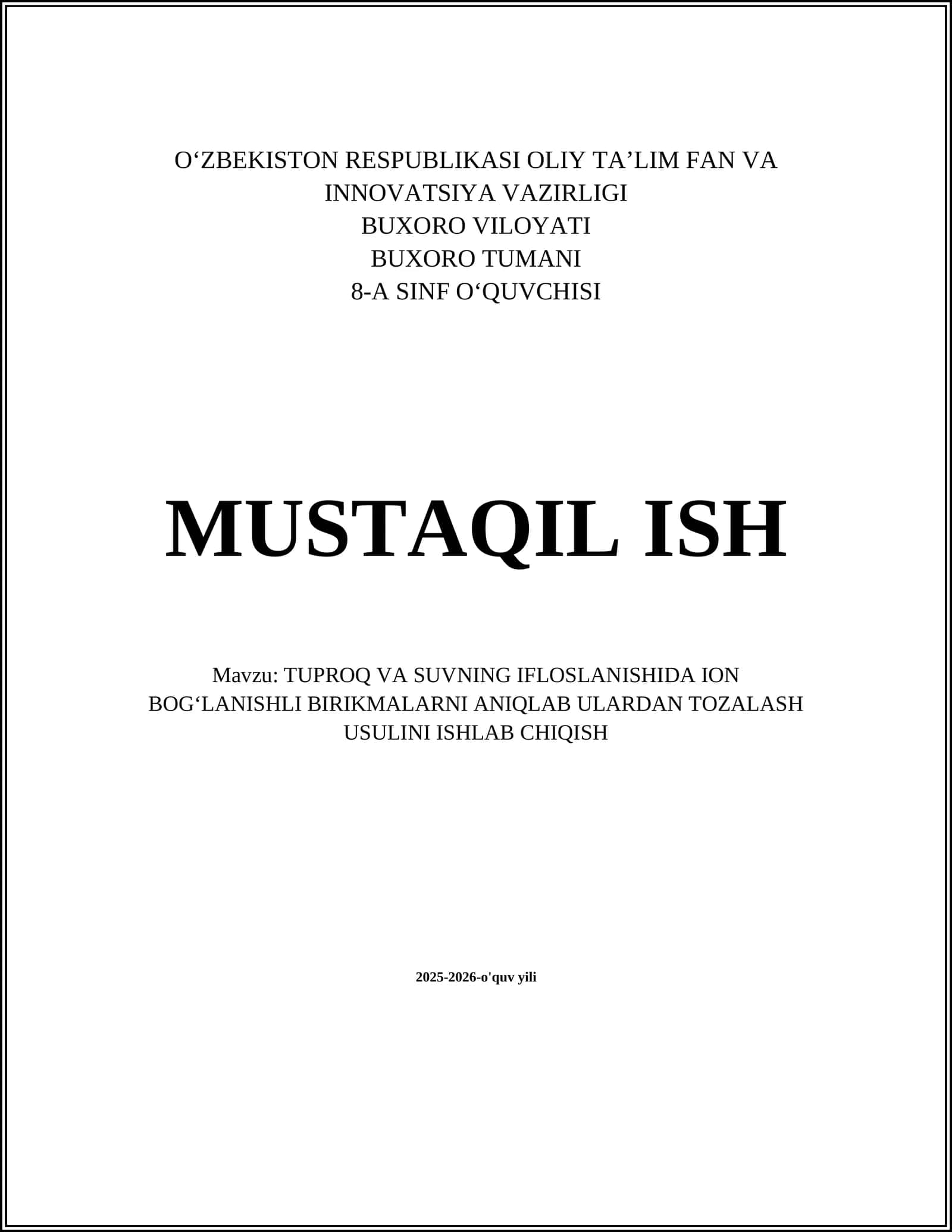 Tuproqdagi ion bog‘lanishli metallik ifloslovchilarni aniqlash va kvantifikatsiya qilish usullari