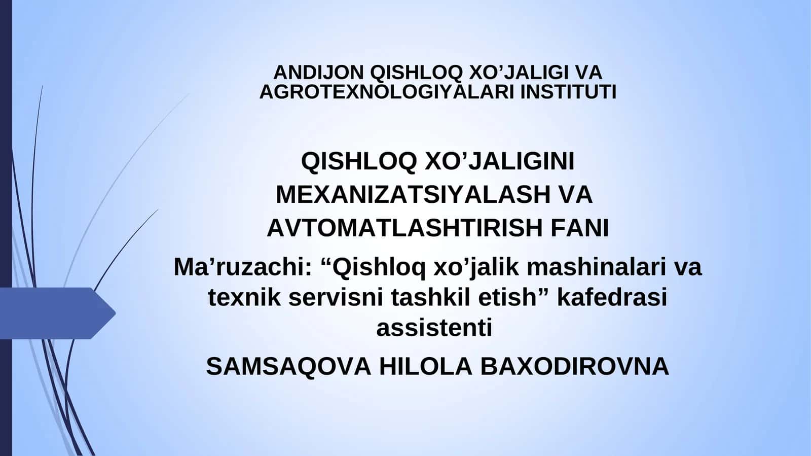 Traktor va Avtomobillarning Tasnifi va Asosiy Qismlari