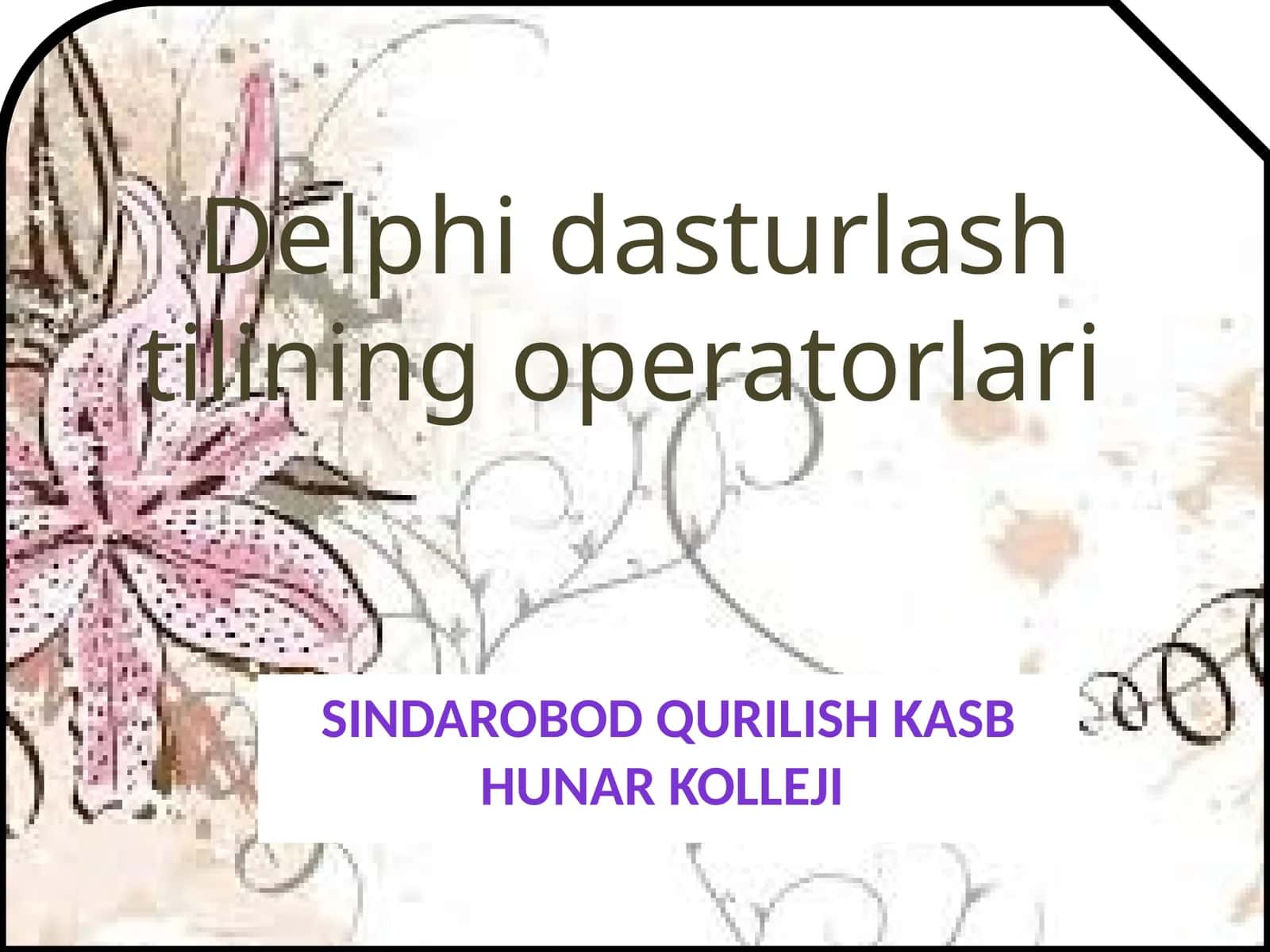 Delphidasturlashtiliningoperatorlari