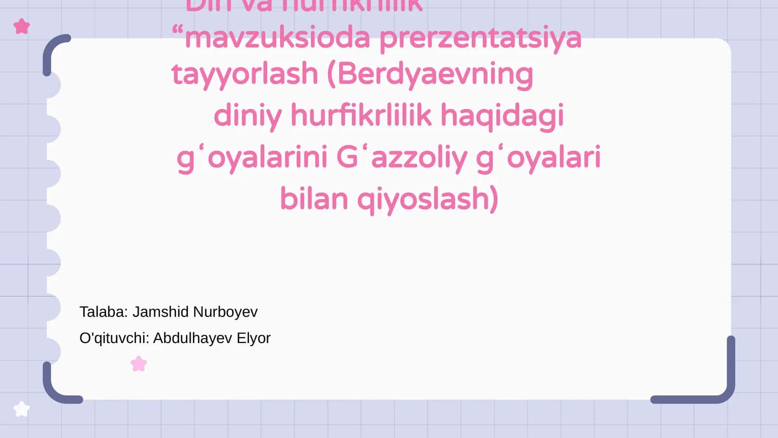 Din va hurfikrlilik darsi
