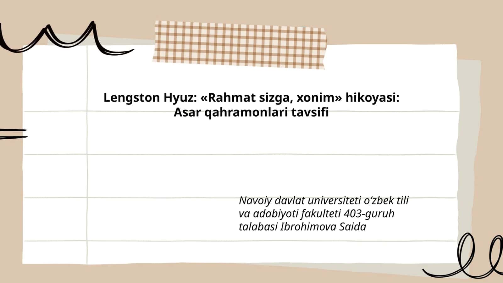 Lengston Hyuz: «Rahmat sizga, xonim» hikoyasi: Asar qahramonlari tavsifi