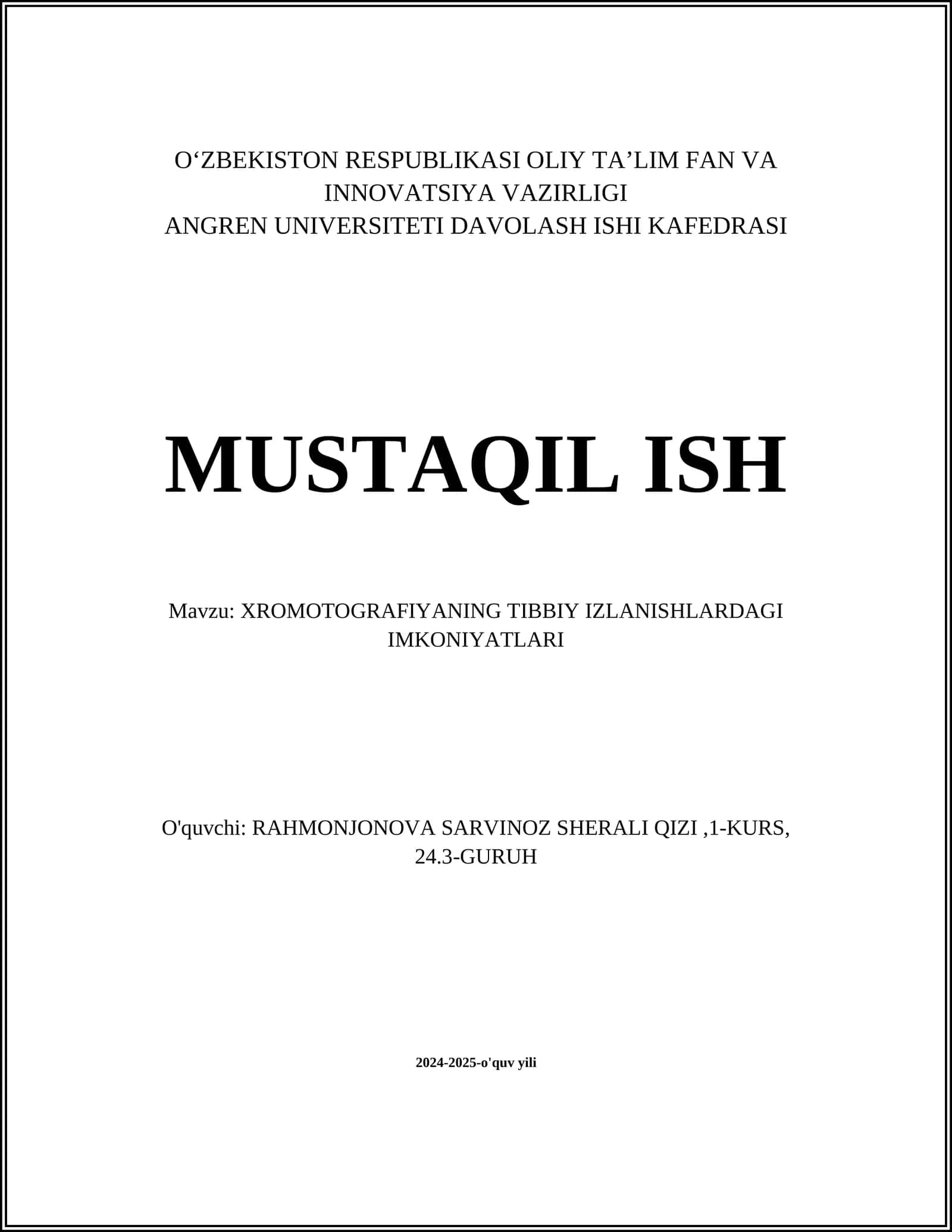 XROMOTOGRAFIYANING TIBBIY IZLANISHLARDAGI IMKONIYATLARI