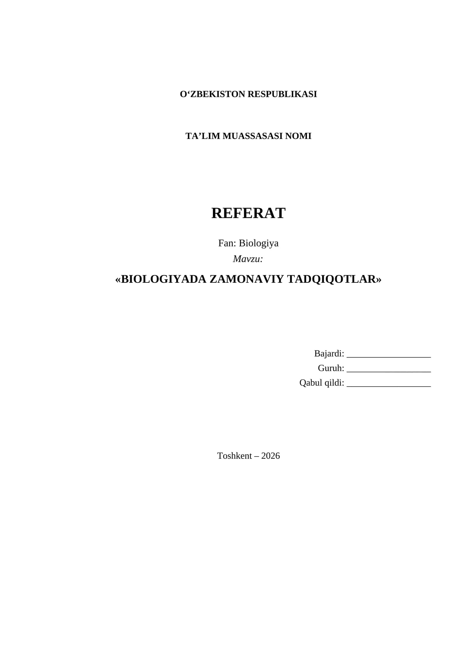 Referat Biologiya zamonaviy tadqiqotlari