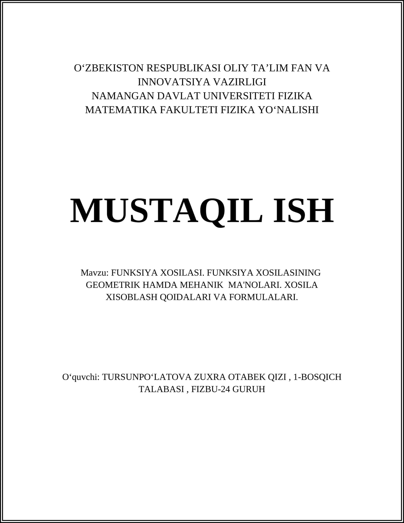 FUNKSIYA XOSILASI
