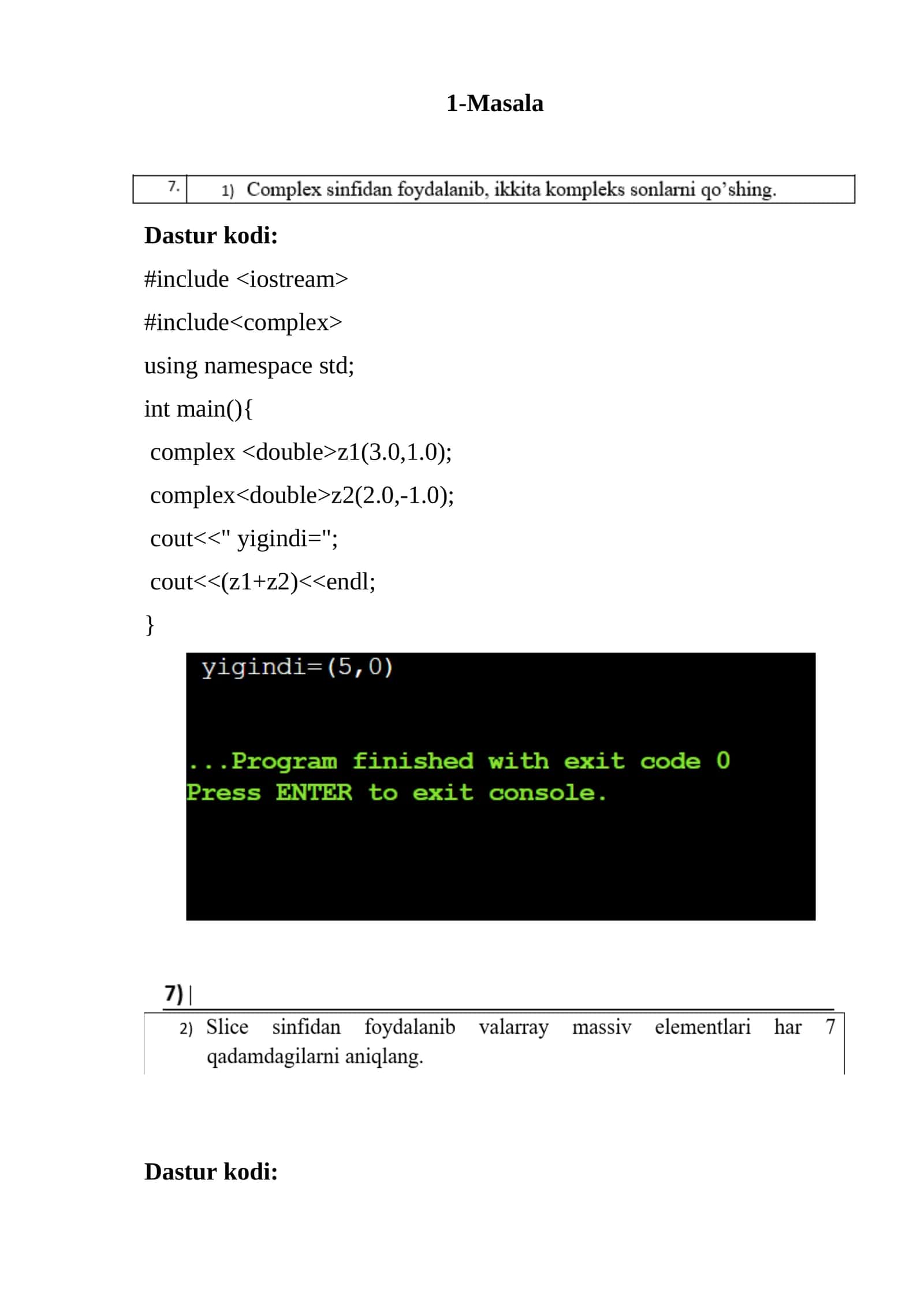 Sample code for complex numbers and valarrays in C++ 1