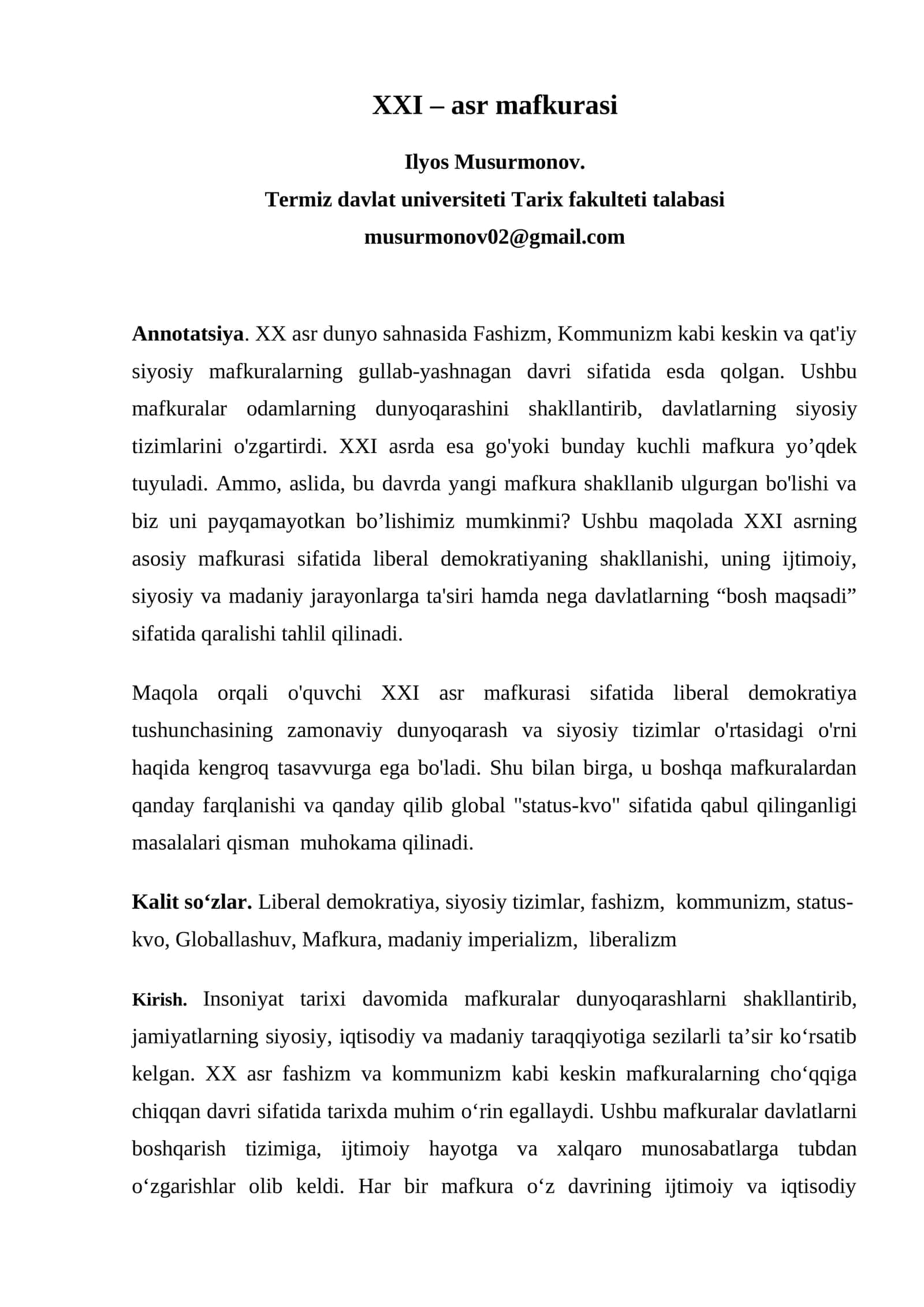 XXI – asr mafkurasi