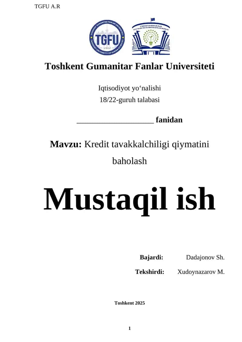 Kredit tavakkalchiligi qiymatini baholash