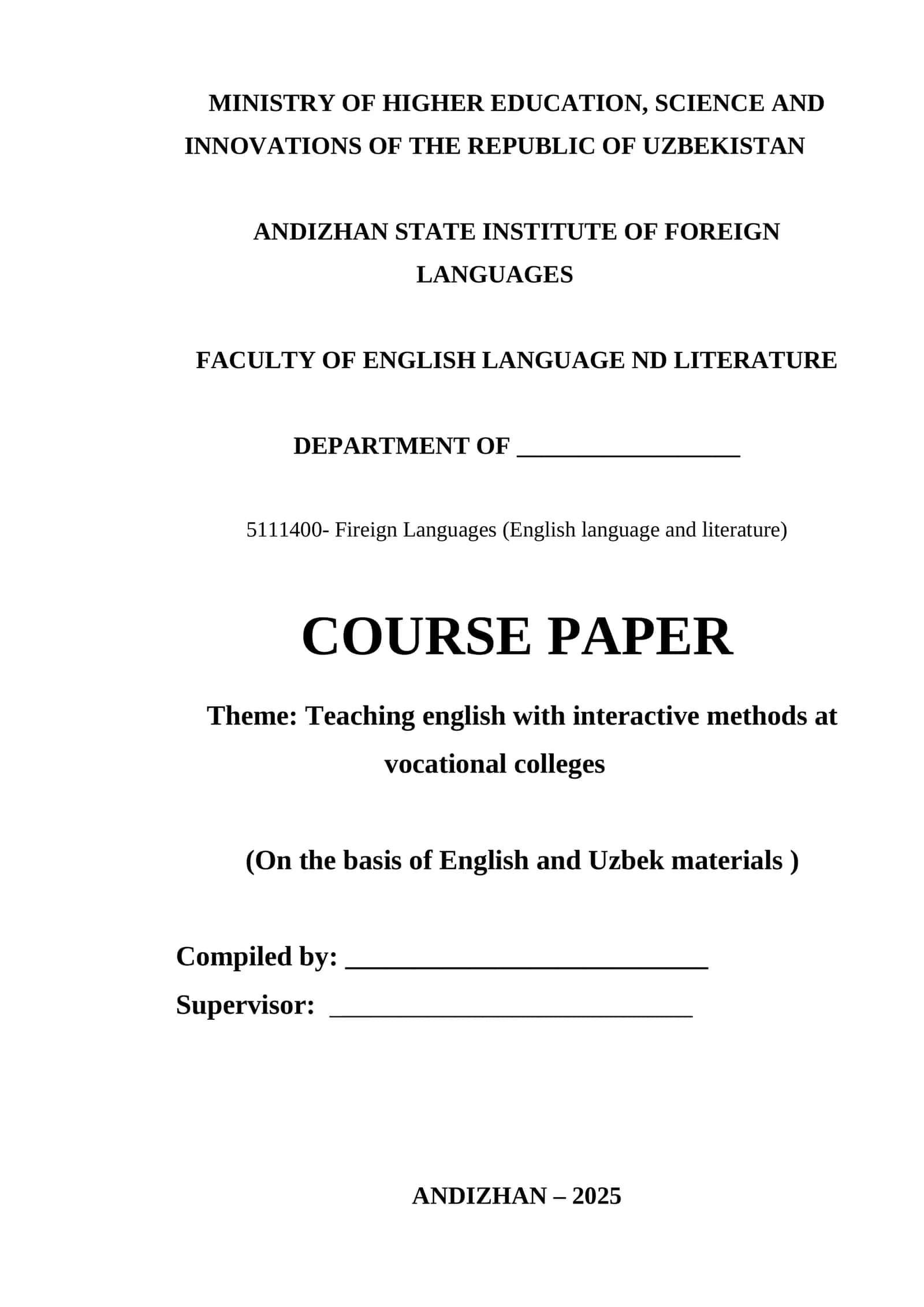Teaching English with Interactive Methods at Vocational Colleges