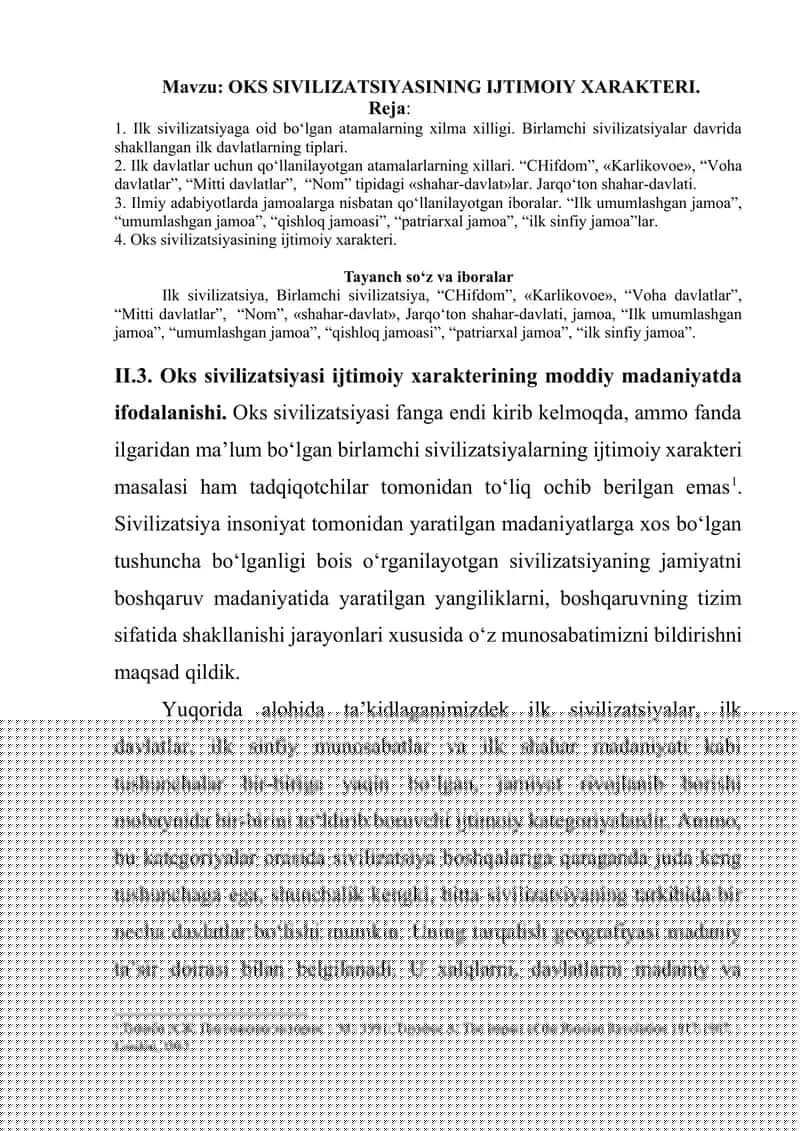 OKS SIVILIZATSIYASINING IJTIMOIY XARAKTERI