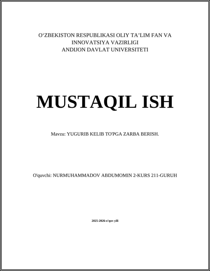 YUGURIB KELIB TO'PGA ZARBA BERISH