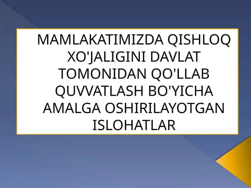 Qishloq xo'jaligini davlat tomonidan qo'llab quvvatlash bo'yicha islohlar
