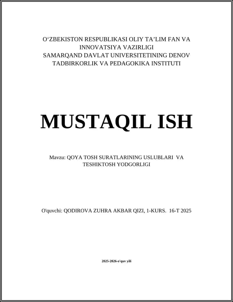 QOYA TOSH SURATLARINING USLUBLARI VA TESHIKTOSH YODGORLIGI
