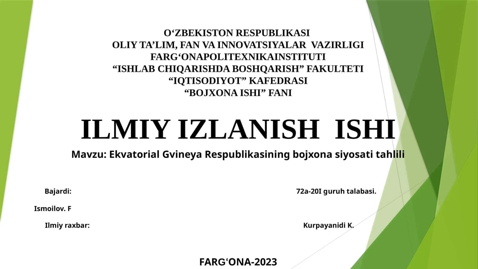 Ekvatorial Gvineya Respublikasining bojxona siyosatitahlili