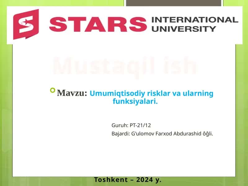 Umumi iqtisodiy risklar va ularning funksiyalari