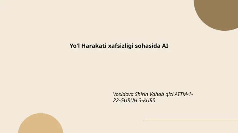 Yo'l Harakati xafsizligi sohasida AI