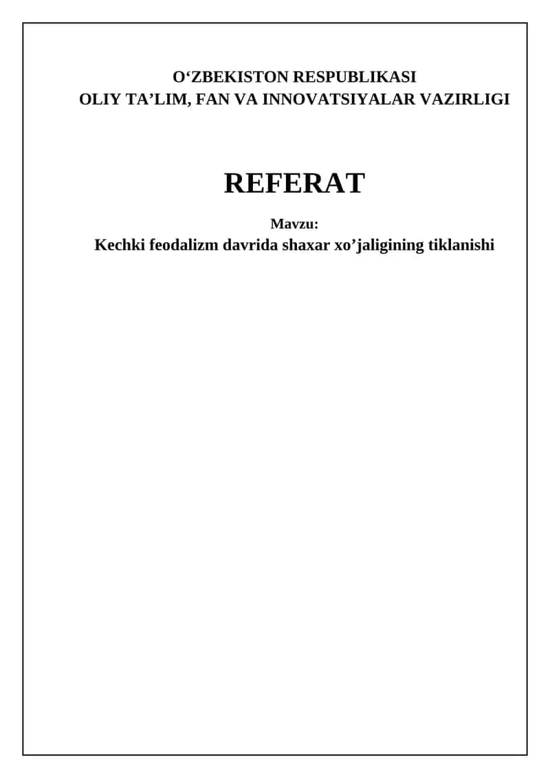 Kechki feodalizm davrida shaharlarning qayta tiklanishi