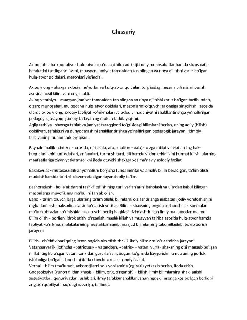 Glassariy-O'zga millat va elatlarning hak-huquqlari, muayyan jamiyat tomonidan tan olingan axloqiy tarbiya 1