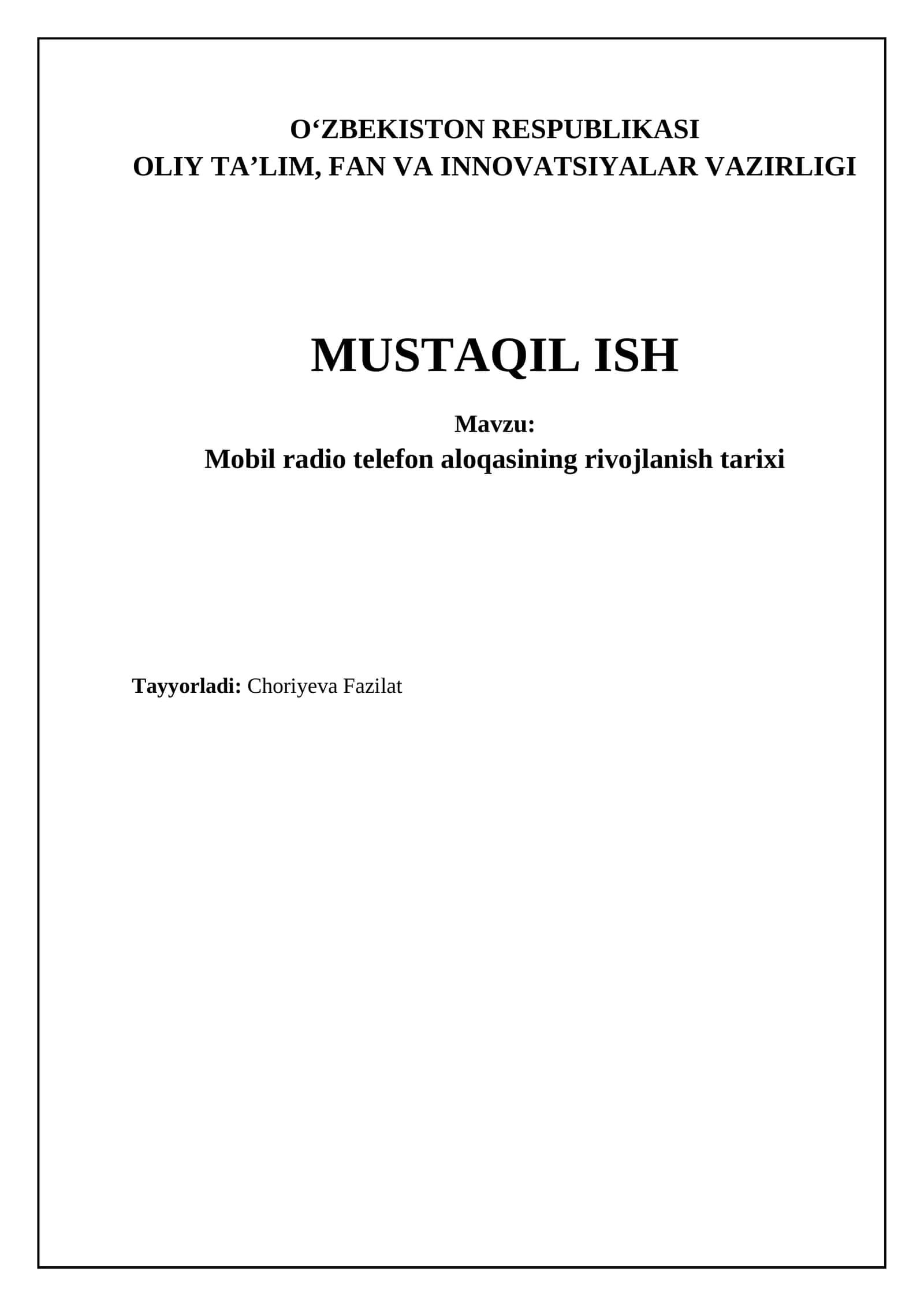 Mobil radio telefon aloqasining rivojlanish tarixi