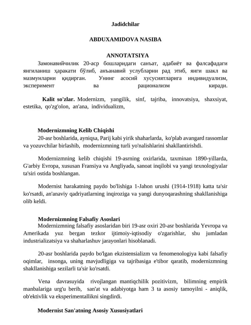 Modernizmning Kelib Chiqishi